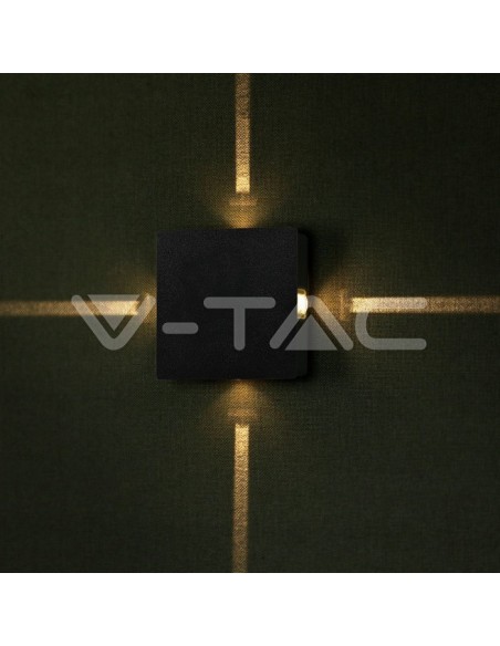 V-TAC VT-704 8211 Aplique LED cuadrado de 4W Color Negro 3000K IP65