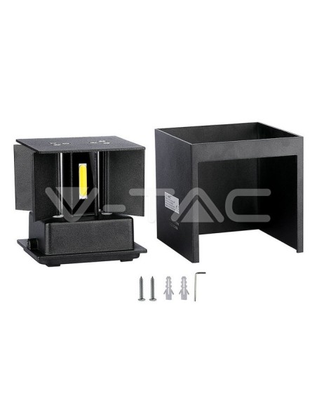 V-TAC VT-759-12 8529 Lampada LED da Muro Quadrata Doppio LED COB 12W Colore Nero Satinato Fascio Luminoso Regolabile 3000K IP65
