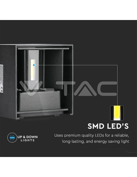 V-TAC VT-759-12 8529 Lampada LED da Muro Quadrata Doppio LED COB 12W Colore Nero Satinato Fascio Luminoso Regolabile 3000K IP65
