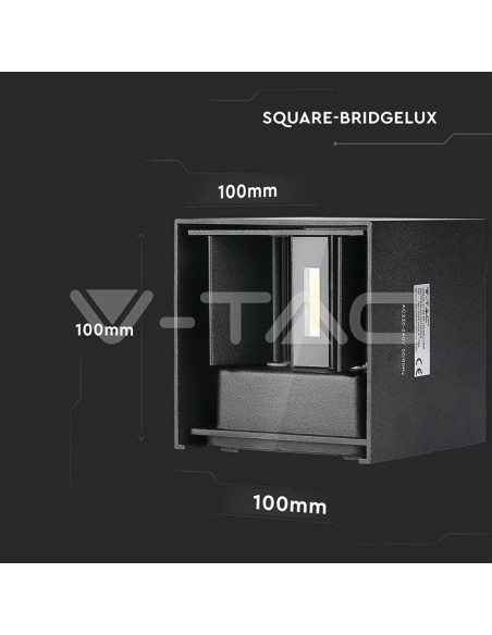 V-TAC VT-759-12 8529 Square LED Wall Lamp Double LED COB 12W Satin Black Colour Adjustable Light Beam 3000K IP65