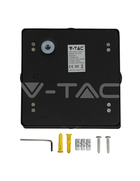 V-TAC VT-704 8212 4W Quadratische LED-Wandleuchte Schwarz Farbe 4000K IP65
