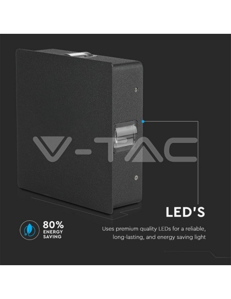 V-TAC VT-704 8212 4W Square LED Wall Lamp Black Colour 4000K IP65