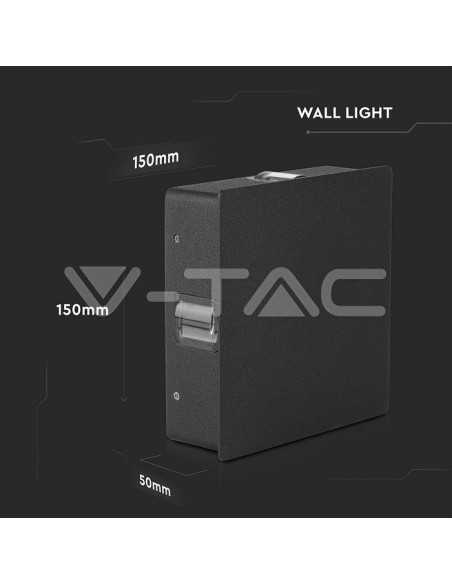 V-TAC VT-704 8212 Lampada LED da Muro Quadrato 4W Colore Nero 4000K IP65