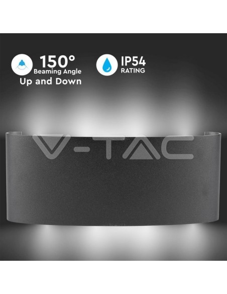 V-TAC VT-848 8620 LED Wall Light 8W Dual Light Beam Black Body 4000K IP54