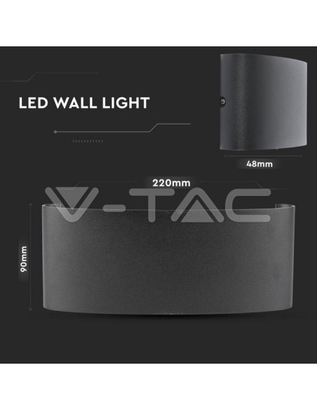 V-TAC VT-848 8620 Applique murale à LED 8W à double faisceau lumineux Corps noir 4000K IP54