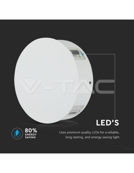 V-TAC VT-706 8214 LED-Wandleuchte rund 4W Weiß Farbe 4000K IP65