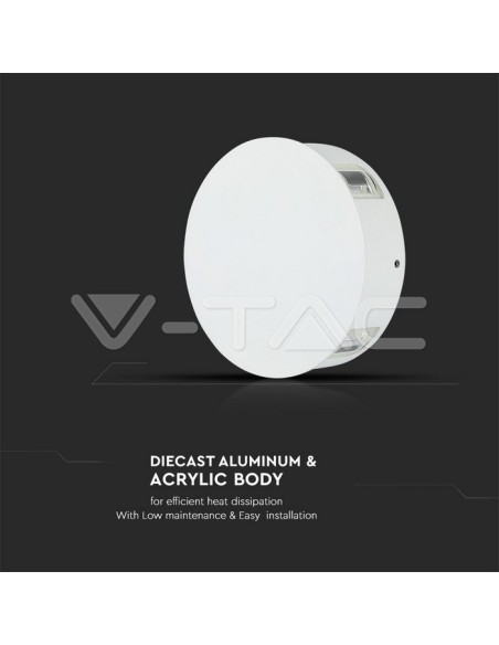V-TAC VT-706 8214 LED Ronde Wandlamp 4W Wit Kleur 4000K IP65