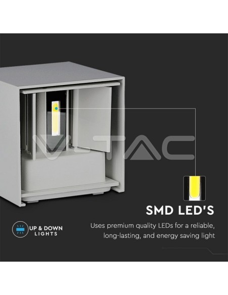 V-TAC VT-759-12 8531 Lampada LED da Muro Quadrata Doppio LED COB 12W Colore Grigio Fascio Luminoso Regolabile 3000K IP65