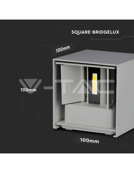 V-TAC VT-759-12 8531 Applique murale carrée à double LED COB 12W couleur gris satiné faisceau lumineux réglable 3000K IP65