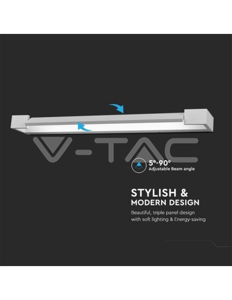 V-TAC VT-819 8533 Lampada LED da Muro Rettangolare 18W con Pannello Ruotabile 90° Colore Bianco 3000K IP44