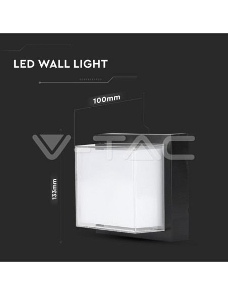 V-TAC VT-831 8612 Applique carrée à LED avec diffuseur semi-couvert 12W couleur noire 3000K IP65