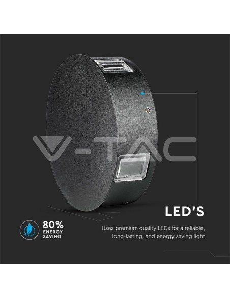 V-TAC VT-706 8215 LED Round Wall Lamp 4W Black Colour 3000K IP65