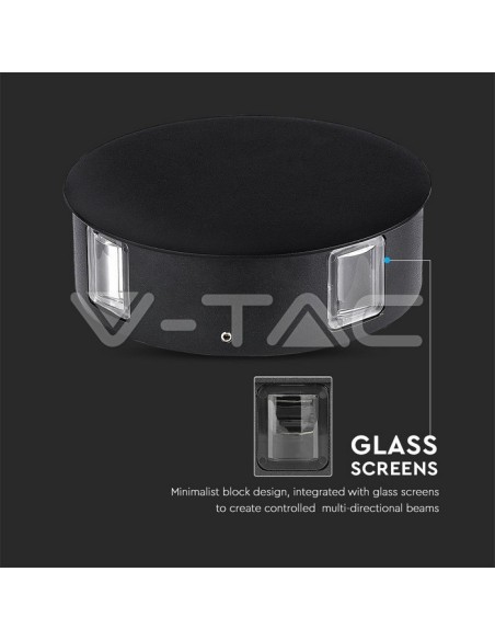 V-TAC VT-706 8215 Lampe murale ronde à LED 4W couleur noire 3000K IP65