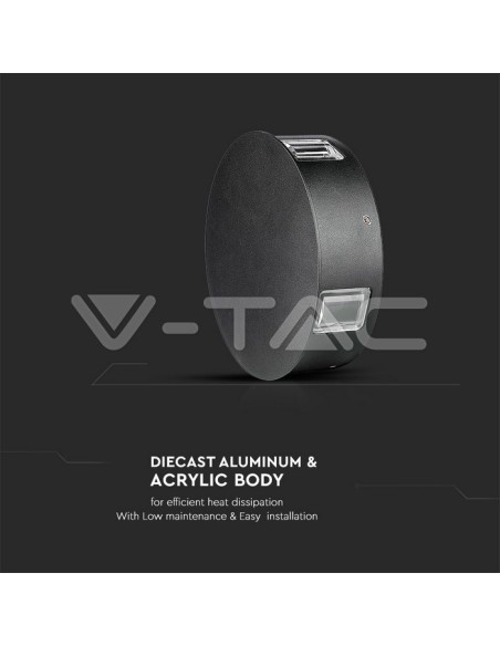 V-TAC VT-706 8215 Aplique redondo LED 4W Color Negro 3000K IP65