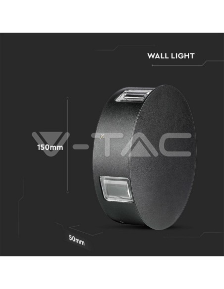 V-TAC VT-706 8216 Lámpara de pared redonda LED 4W Color negro 4000K IP65