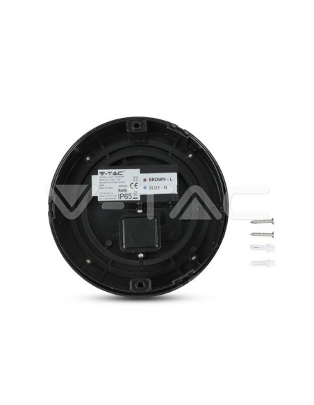 V-TAC VT-827 8538 Lampada LED da Muro Rotonda 12W con Diffusore Semicoperto Colore Nero 4000K IP65
