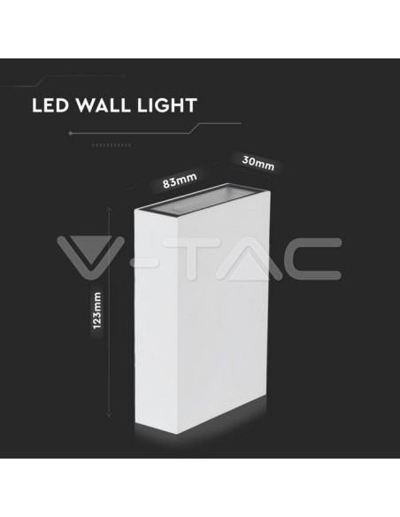 V-TAC VT-844 8560 Lampada LED da Muro Rettangolare 4W Colore Bianco 3000K IP65