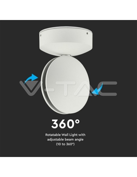 V-TAC VT-707 8218 LED Round Wall Lamp 7W 360° Light Beam White 4000K IP65