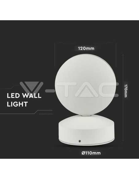 V-TAC VT-707 8218 Lámpara de pared LED redonda 7W 360° Haz de luz Blanco 4000K IP65