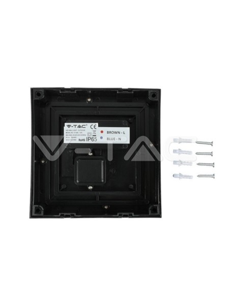 V-TAC VT-828 8544 Aplique LED cuadrado de 12W Color negro 4000K IP65