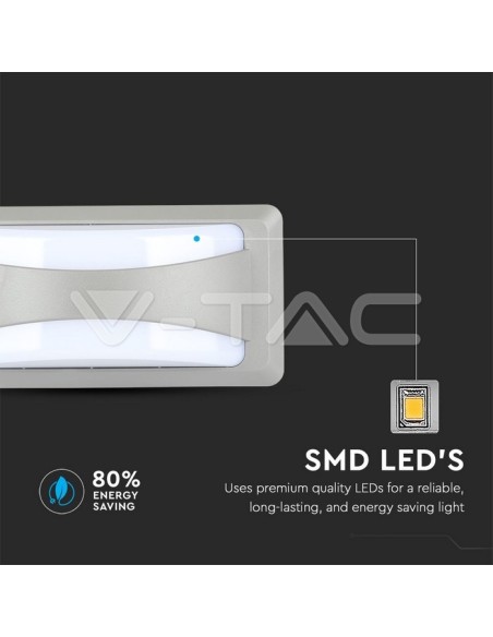 V-TAC VT-8058 8246 Lámpara de pared rectangular LED 12W Color Gris 4000K IP65