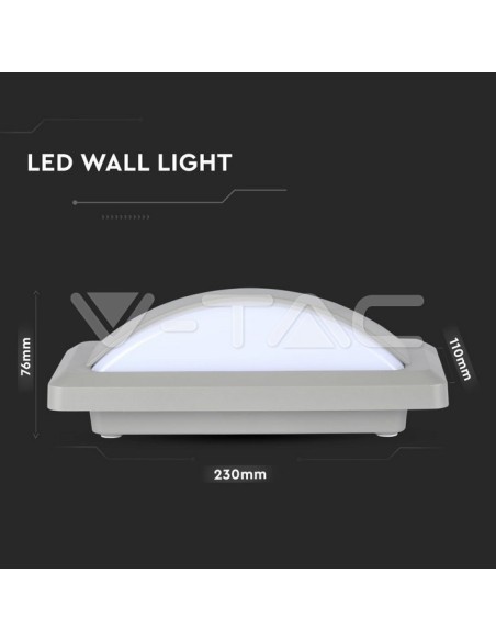 V-TAC VT-8058 8246 LED Rechteckige Wandleuchte 12W Farbe Grau 4000K IP65