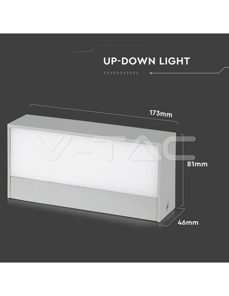 V-TAC VT-8056 8241 Lampada LED da Muro Rettangolare 9W Doppio Fascio Luminoso Colore Grigio 6400K IP65