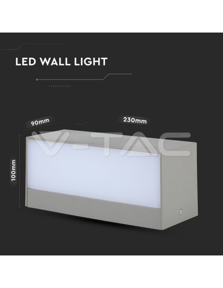 V-TAC VT-8057 8242 LED-Rechteckige Wandleuchte 12W Zweifacher Lichtstrahl Grau 3000K IP65