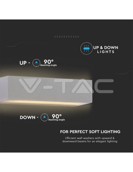 V-TAC VT-8057 8244 Lámpara de pared rectangular LED 12W Doble haz de luz Gris 6400K IP65