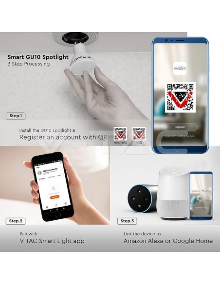 V-TAC SMART HOME VT-5164 2757 LED-spot GU10 4,5W Satinato Compatibel met Google Home en Amazon Alexa via V-Tac Smart App