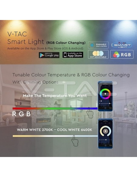 V-TAC SMART HOME VT-5164 2757 Foco LED GU10 4,5W Satinato Compatible con Google Home y Amazon Alexa a través de V-Tac Smart App