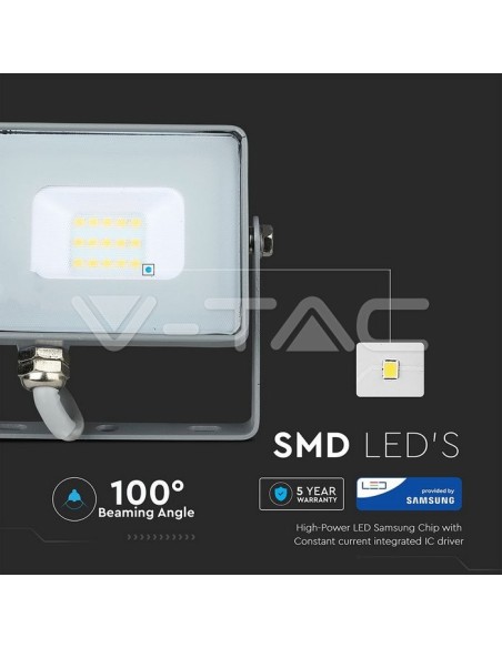 V-TAC PRO VT-10 LED Strahler SMD Chip Samsung 10W Farbe Grau IP65