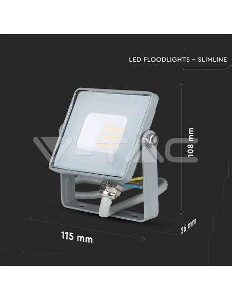 V-TAC PRO VT-10 Projecteur LED SMD Chip Samsung 10W Couleur Gris IP65