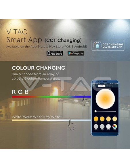 V-TAC VT-5020 5984 20W SMD LED RGB Bluetooth 3-in-1 App Controlled Dimbare Witte Kleur