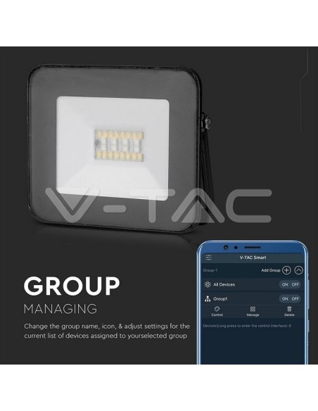 V-TAC VT-5020 5985 Faro LED SMD 20W RGB Bluetooth 3 in 1 Controllabile da App Colore Nero Dimmerabile
