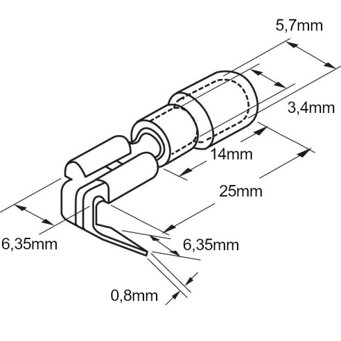Faston isolé mâle+femelle 6,35mm 24A...