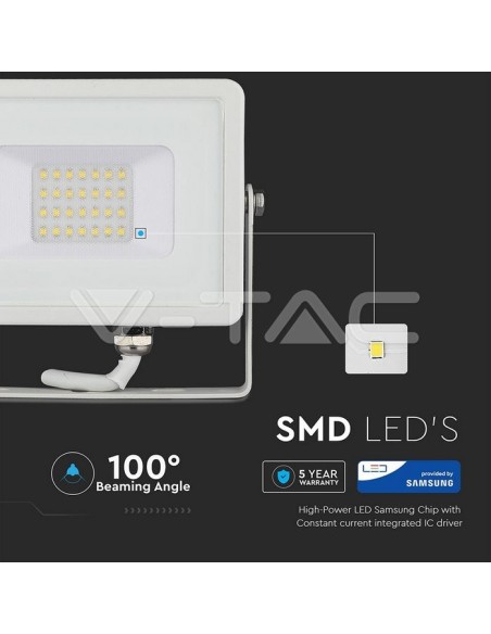 V-TAC PRO VT-20 LED Spotlight SMD Chip Samsung 20W Kleur Wit IP65