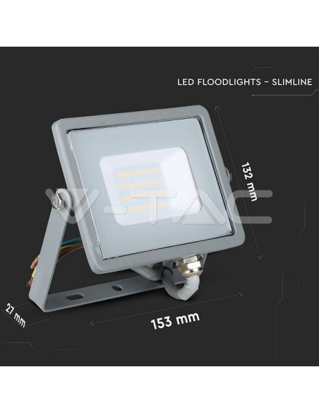V-TAC PRO VT-20 Faro LED SMD Chip Samsung 20W Colore Grigio IP65