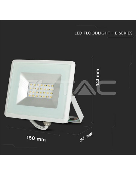 V-TAC VT-4021 E-Serie 20W SMD LED-Strahler Weiß IP65