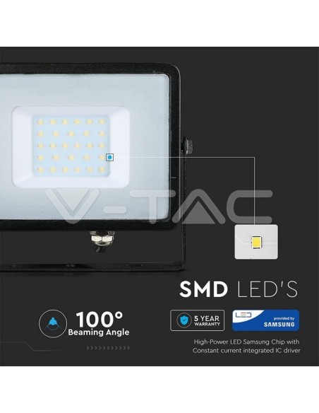 V-TAC PRO VT-30 LED Spotlight SMD Chip Samsung 30W Kleur Zwart IP65