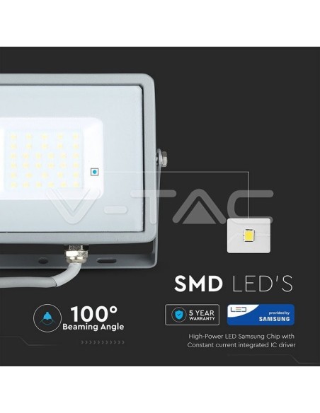 V-TAC PRO VT-30 LED Spotlight SMD Chip Samsung 30W Kleur Grijs IP65