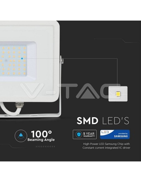 V-TAC PRO VT-50 Foco LED Chip Samsung 50W Color Blanco IP65