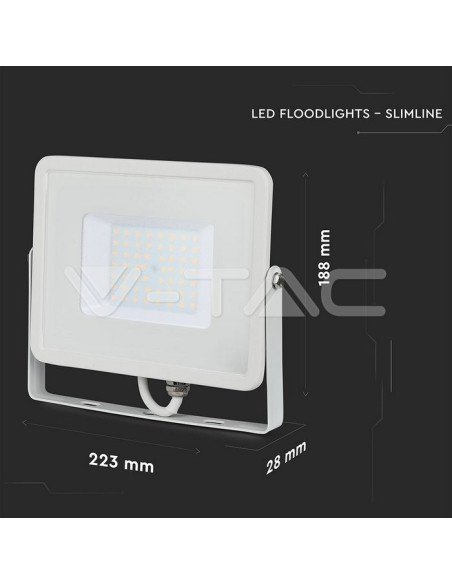 V-TAC PRO VT-50 Faro LED SMD Chip Samsung 50W Colore Bianco IP65
