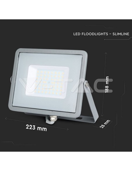 V-TAC PRO VT-50 LED Strahler SMD Chip Samsung 50W Farbe Grau IP65