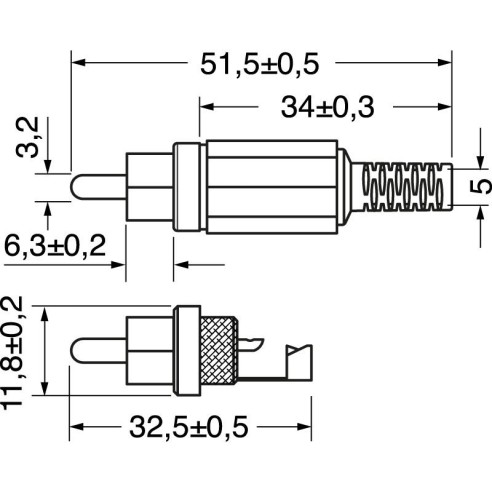 RCA-Stecker mit Kabelführung - Schwarz