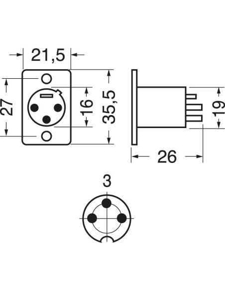 3-polige Panel-XLR-Buchse für Mikrofone