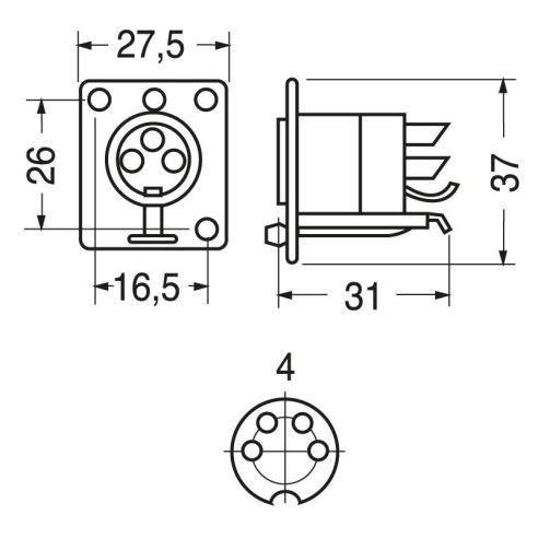 Black 4-pin panel XLR socket for...