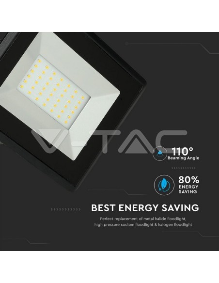 V-TAC VT-4051 SMD LED Spotlight 50W E-Serie Kleur Zwart IP65