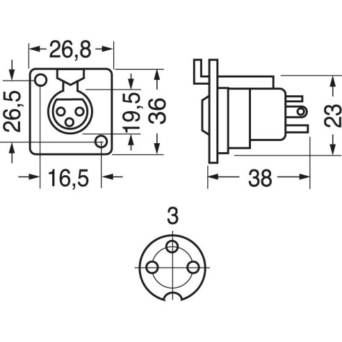 3-polige Panel-XLR-Buchse für Mikrofone