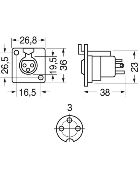 3-pin panel XLR socket for microphones